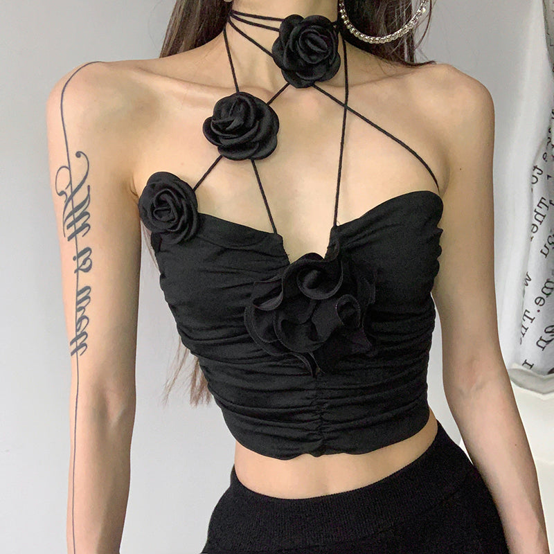 CELESTE HALTER NECK FLOWER ROSE TOP